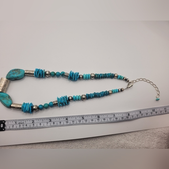 Genuine Turquoise and Silver Beaded Necklace Adjustable Length. OS - Picture 5 of 6